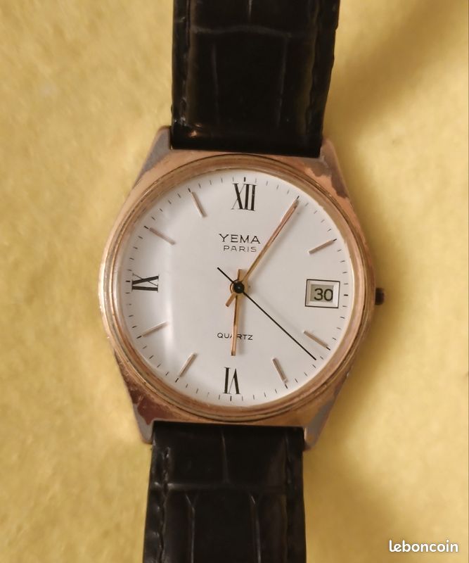 Montre Bracelet YEMA Paris Vintage à Quartz - Pour Homme, Boîtier Chrome, Ne Fonctionne Pas - Occasion
