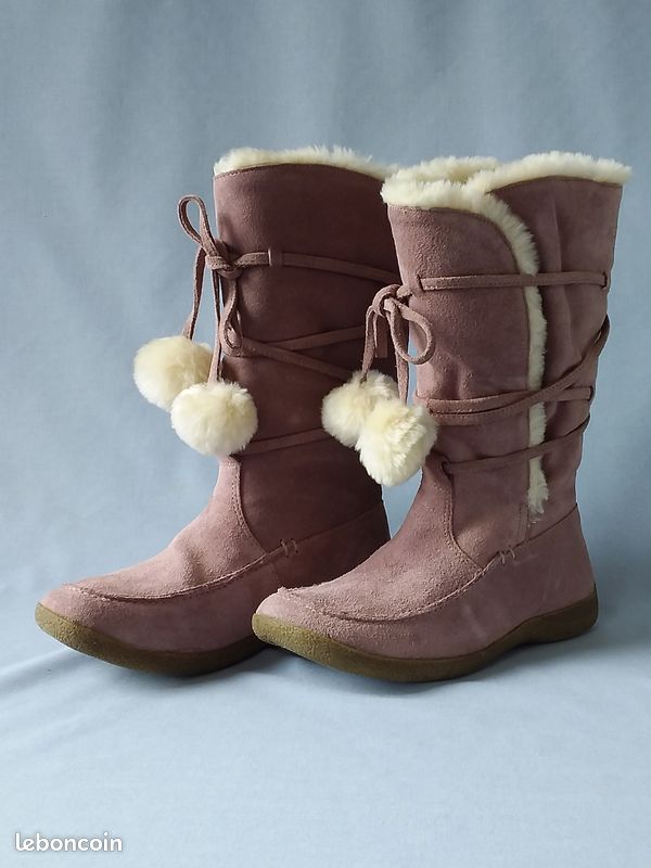 Bottes fourrées daim naturel vieux rose Chaussures