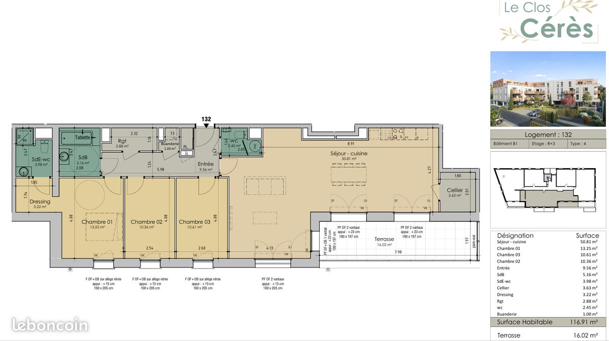 Appartement 4 pièces 117 m² · à Wambrechies · 117 m² · 1 272 €/mois