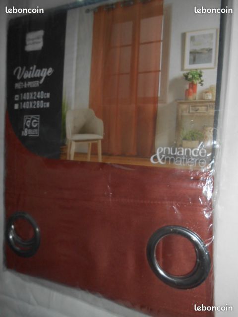 🌸🌹Neuf / Etamina Douceur d'interieur- 1 Beau Grand Rideau Voilage panneau Etamine- A Œillets- L 140cm x H 240cm -Uni terracotta (image 11)