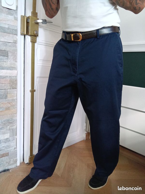 Pantalon chino Tommy hilfiger bleu marine - Taille S (coupe large) - vintage (image 3)