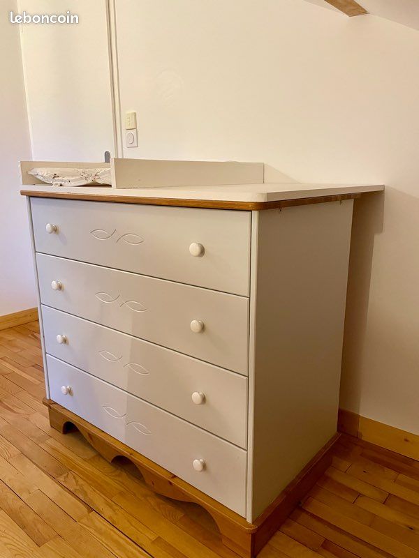 Commode table langer bois massif + étagère (image 2)
