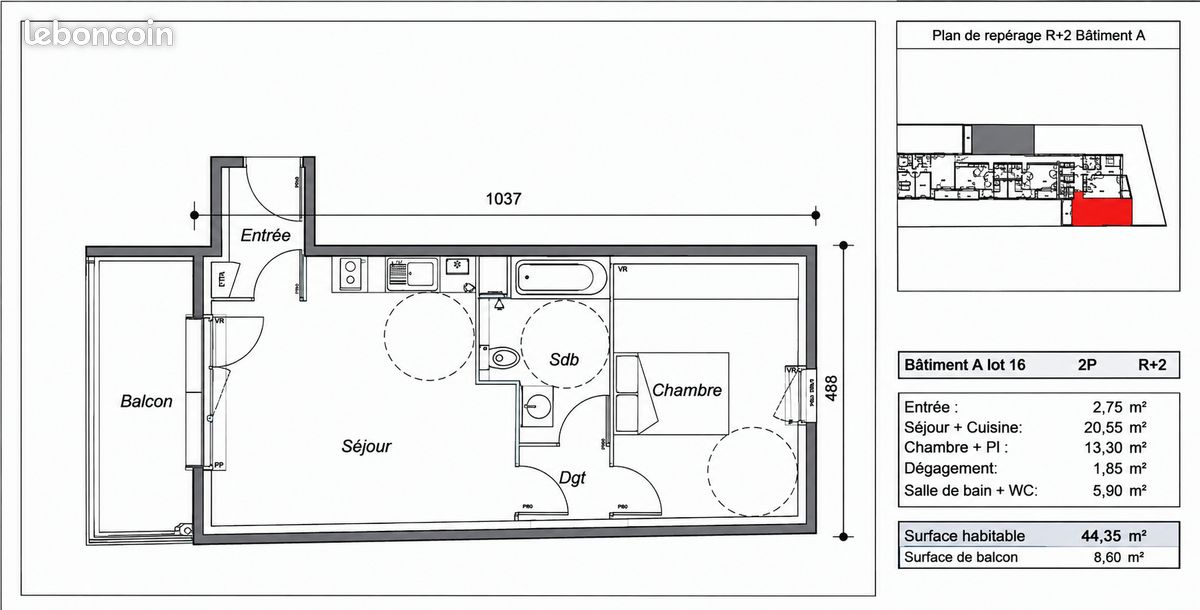 Appartement 2 pièces 44 m² · à Dammarie-les-Lys · 44 m² · 790 €/mois