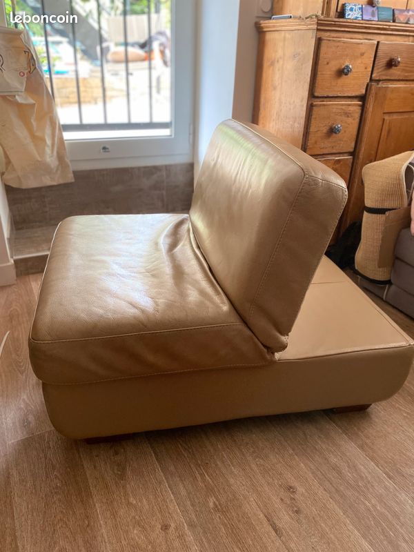 Fauteuil Pouf modulable en cuir beige (image 3)