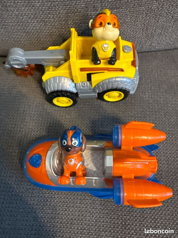 NEUF 2 figurines Pat Patrouille et leur véhicule: Ruben le bouledogue anglais et son engin de chantier jaune et Zuma le labrador sauveteur orange jouet enfant pour garçon fille idée cadeau de Noël (image 10)