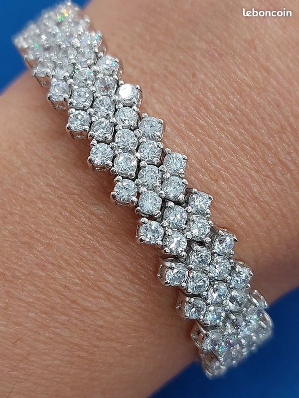Bracelet En Argent Massif 925 Avec Zirconium - Occasion TBE, Fabriqué En France