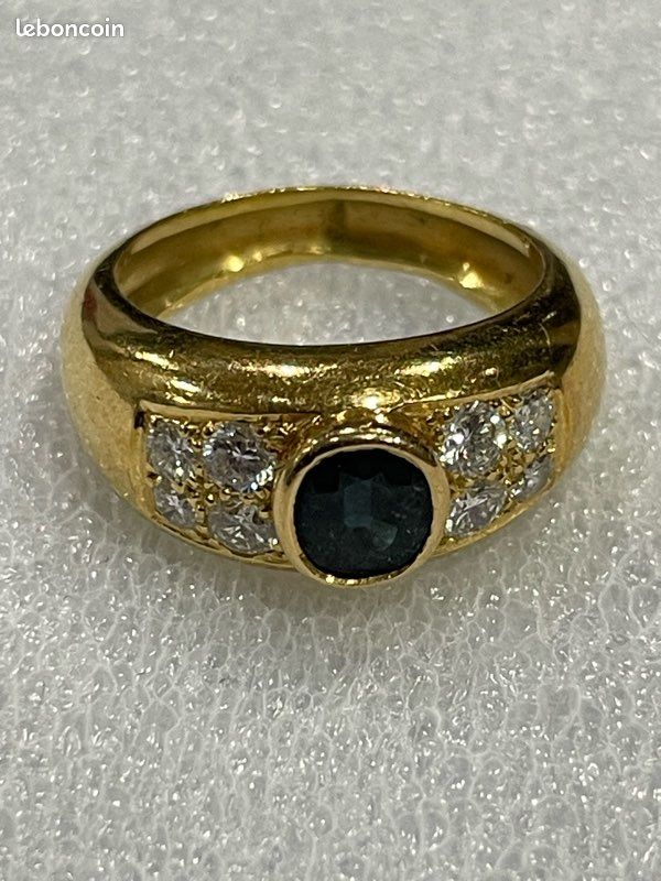 Bague Or 18k Avec Saphir Bleu - Taille 53/53.5 - Saphir 0.20 Carats - Très Bon état