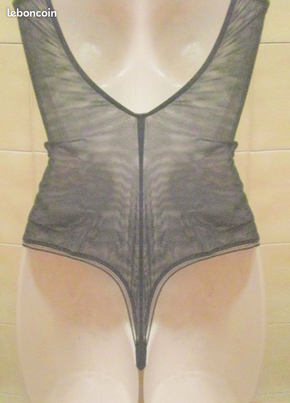 Body noir et beige ou chair, transparent, arrière effet string, t. 34 ou t. 36 (image 6)