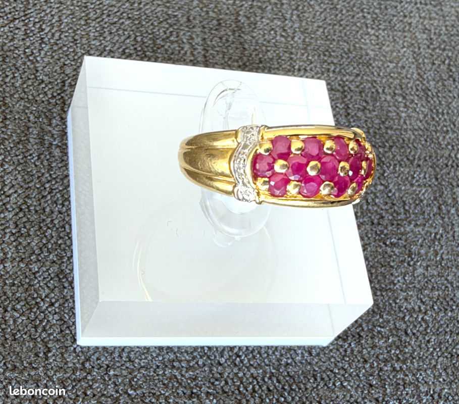 Bague en or jaune 18 carats - spinelles et diamants - taille 54 (image 5)