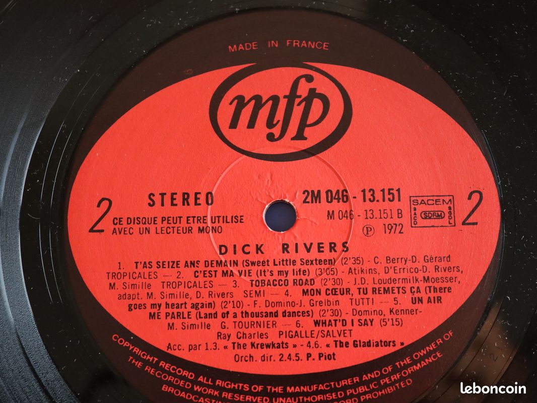 Disque vinyle 33 tours Dick Rivers 1972 "manque la pochette" (image 4)