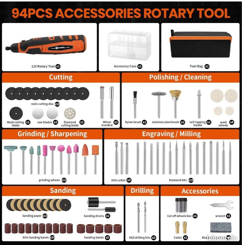 HARDELL Kit D'outils Rotatifs Sans Fil 8 V, 5 Vitesses Avec