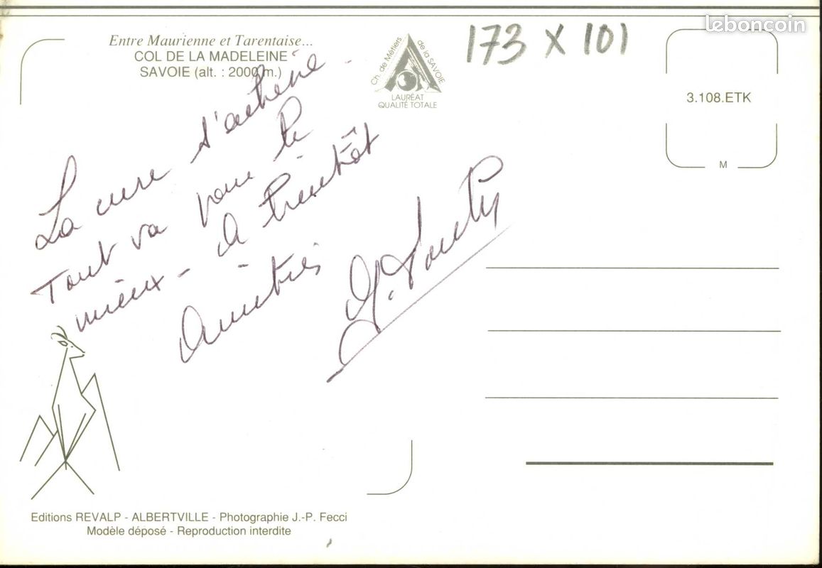 173X101 – Département de SAVOIE - CARTE POSTALE de COL DE LA MADELEINE (réf.173 X 101) (image 2)