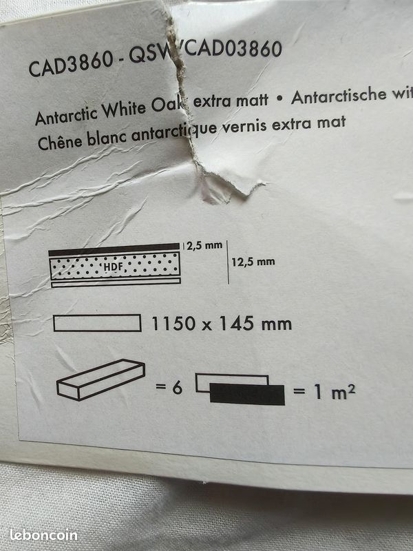 12m² quick step épaisseur 12.5mm parquet contrecollé cadenza chene blanc extra mat - luxueux (image 2)