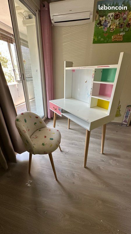Bureau vintage 1 tiroir rose corail et blanc avec chaise de bureau - Maisons du monde (image 4)