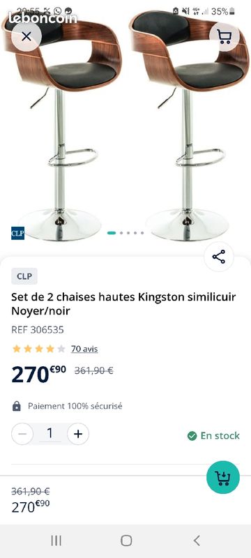 4 Chaises hautes Kingston, similicuir noyer/noir (image 2)