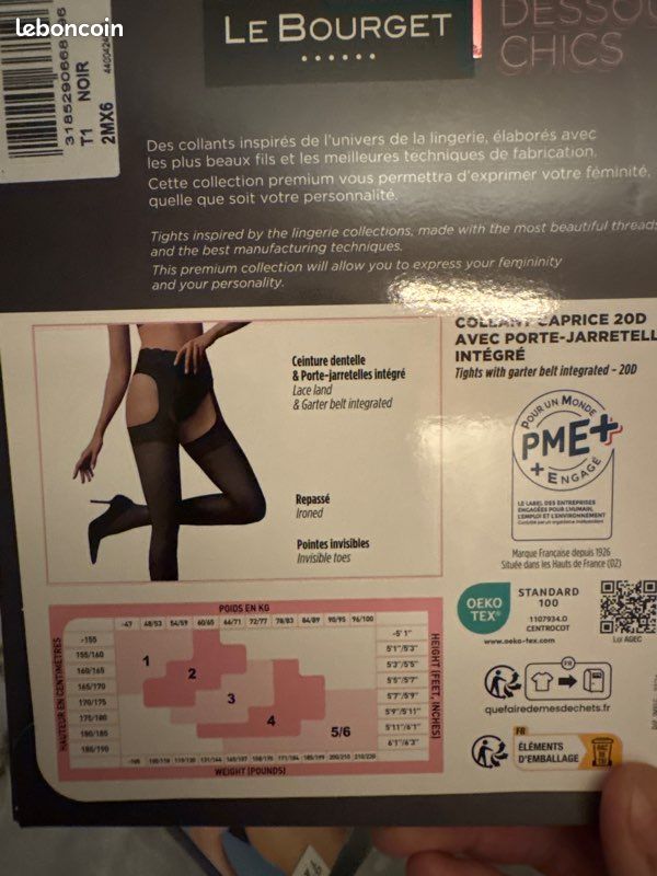 Collant Fantaisie Porte-jarretelles Le Bourget - Noir - Taille 1 - Neuf Avec étiquettes