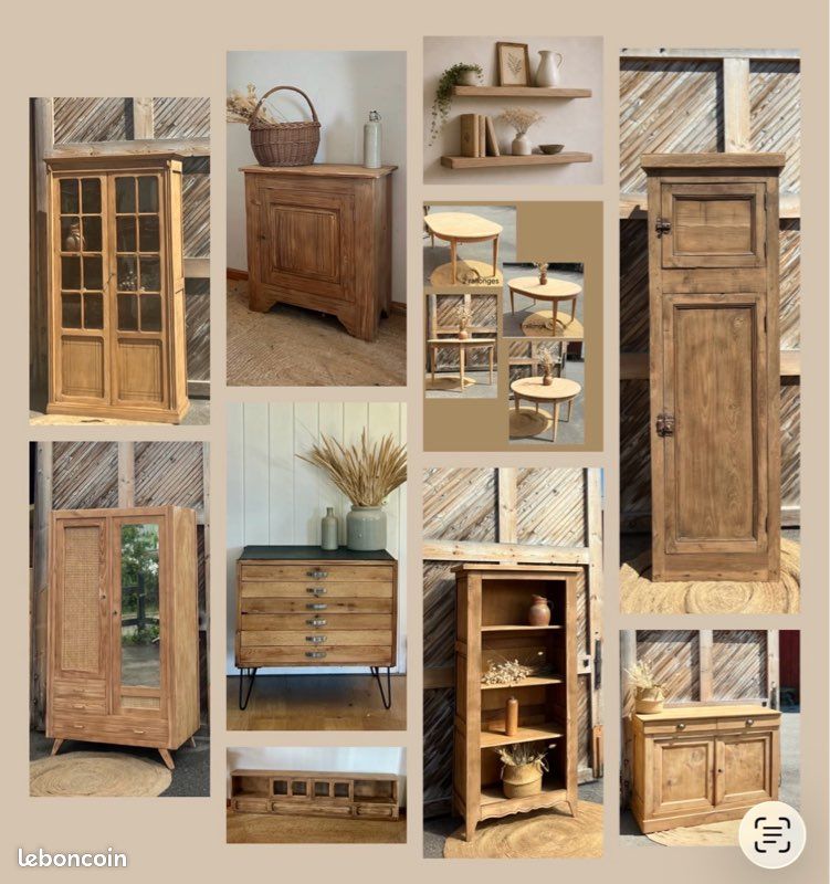 Meubles anciens rénovés en bois brut :armoire buffet vaisselier meuble tv (image 1)