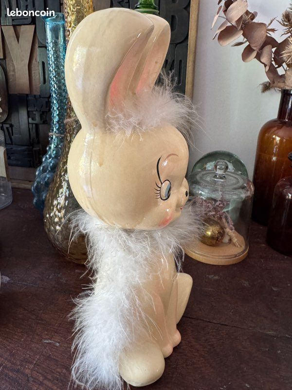 Vieux Lapin Jouet Vintage Similicuir Blanc - 15 Cm, Style Griffiné