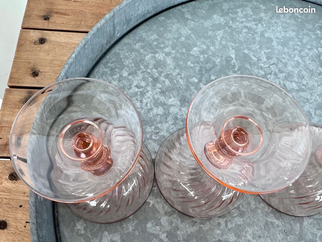 Ensemble de 10 verres dépareillés à champagne - 5 coupes et 5 Flutes à champagne en verre rosaline (image 18)