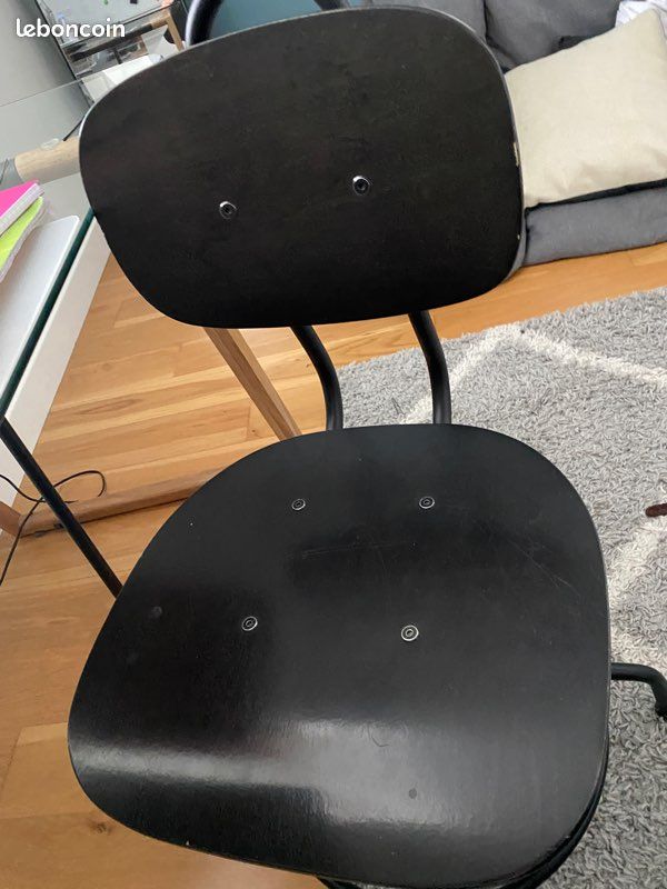 Chaise industrielle pivotante bois et métal noir (image 2)
