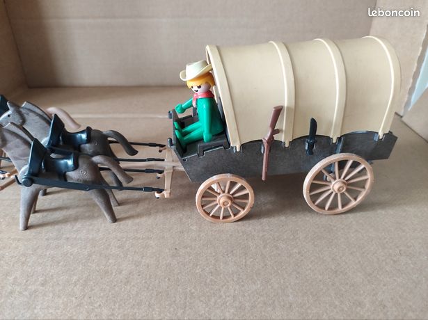 PLAYMOBIL Vintage Western – Chariot Bâché Double Attelage Set 3243 De 1976