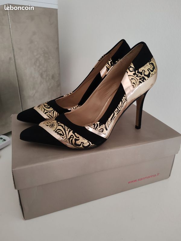 Escarpins Talons San Marina Escarpin Dore Escarpins Noir Et Doré
