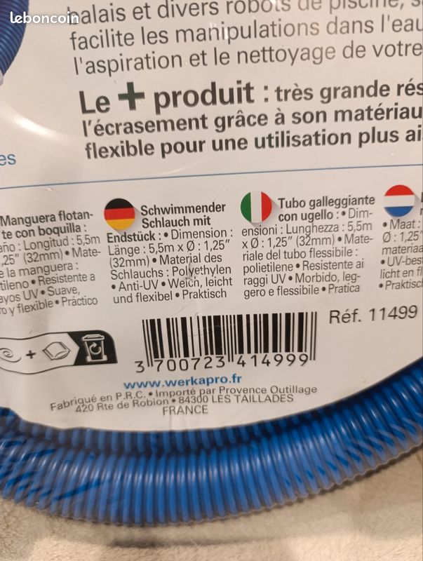 Tuyau Flottant Piscine Ø32mm WERKA - 5.5m Avec Embout - Bleu - Aspiration/filtration