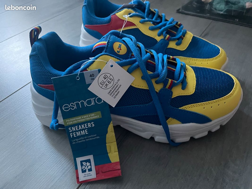 Baskets Sneakers Neuves Lidl - Pointure 40, Bleu, En Tissu - Très Bon état Sans Emballage
