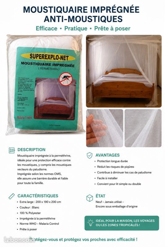 Moustiquaire imprégnée anti-moustiques SUPEREXPLO-NET – Neuve (image 1)