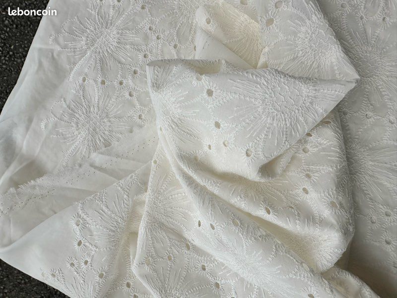 Coupon De Tissu Coton Mélangé - 110 X 160 Cm - Blanc Uni - Neuf