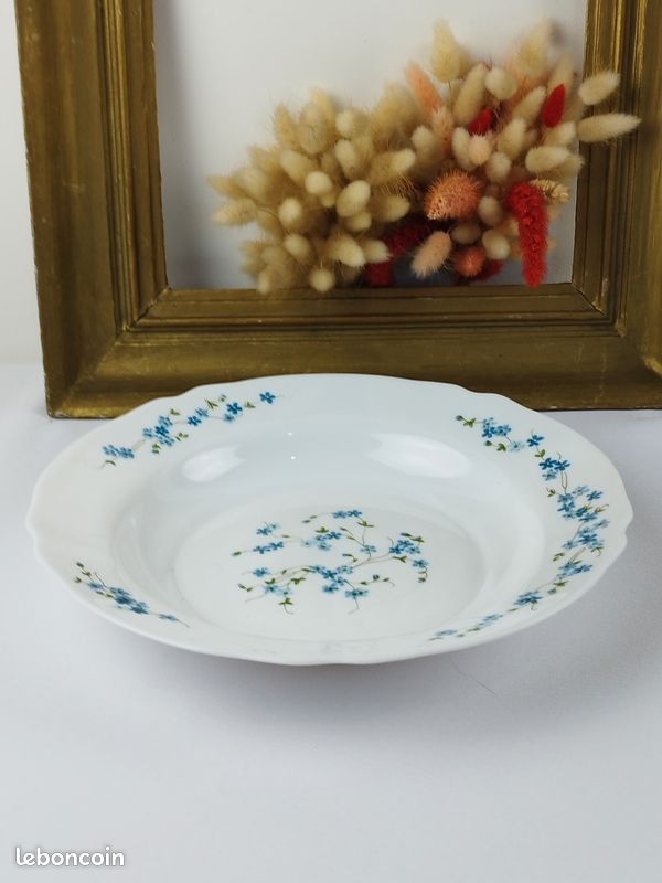 Plat Creux Arcopal Vintage - Modèle Myosotis Véronica, Grand Format, Occasion En Bon état