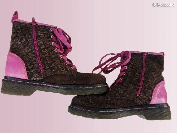 Bottines The Shoes Lacets - Imitation Daim Rose Poudré - Taille 37