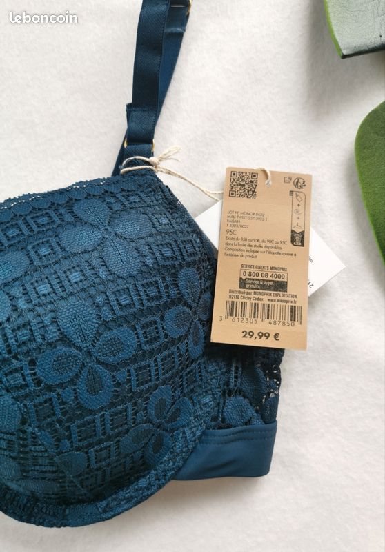 Soutien gorge corbeille paddé bleu nuit en dentelle Monoprix 95C (image 5)