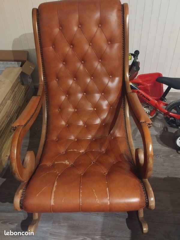 Fauteuil Rocking-chair bois et cuir (image 1)