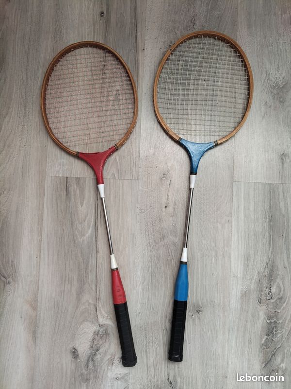 Paire Raquette Ancienne Badminton Bois Années 50 Vintage #D574 Paire Raquette Ancienne Badminton Bois Années 50 Vintage #D574