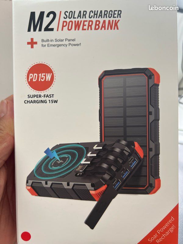 Batterie Externe Solaire 20 000mAh – Sunmatic Power Bank USB-C & 2 Ports USB, Compact, Léger pour Camping, Randonnée, Urgences - Téléphonie
