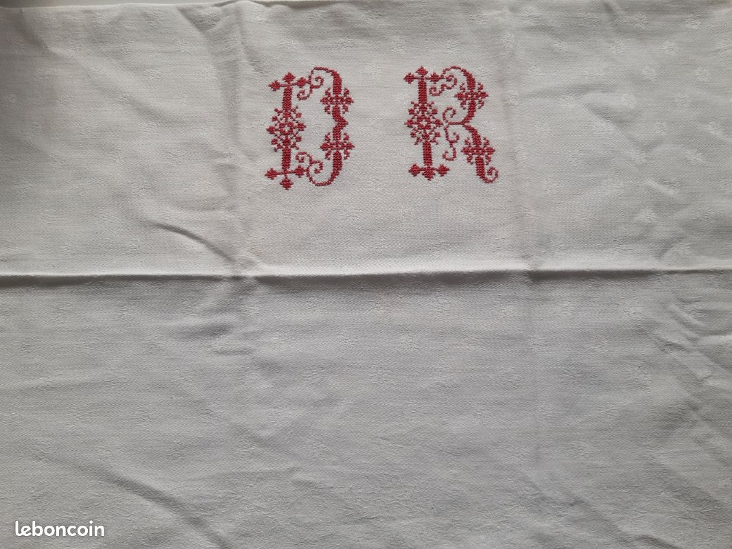 Lot De 4 Serviettes De Table Anciennes En Coton Damassé, Monogramme B-M, Brocante
