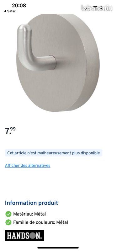 Crochet acier pour salle de bain ou cuisine (image 2)