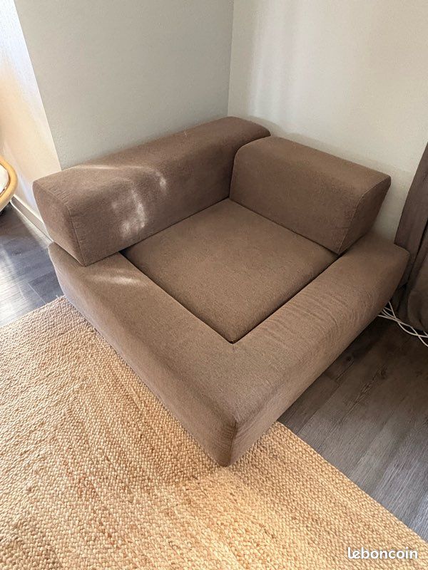 Canapé tissu marron carré 110cm x 110cm (image 1)