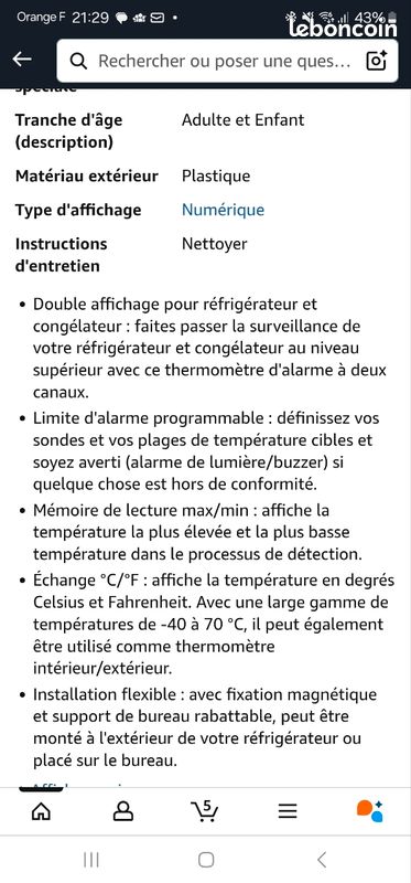 Thermomètre de réfrigérateur et congelateur (image 3)
