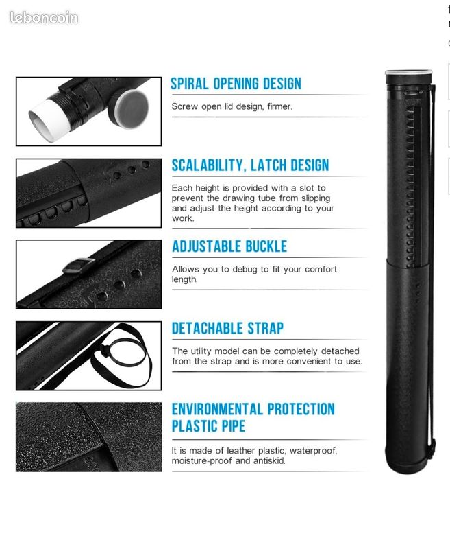 DEWEL Rouleau De Transport Télescopique A0, 63 à 107 Cm, Carquois