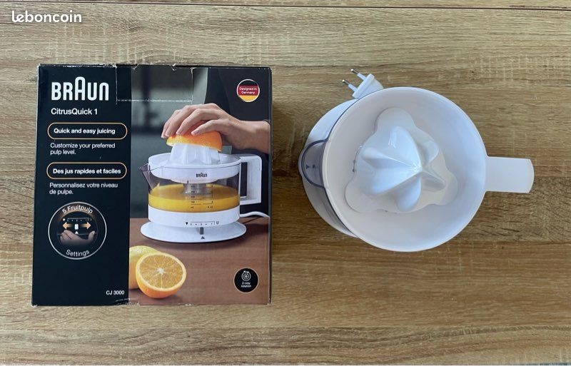 Presse-Agrumes Électrique Braun CJ3000WH - Bol 350ml - 20W - Blanc - Jus D'Orange, Citron, Pamplemousse