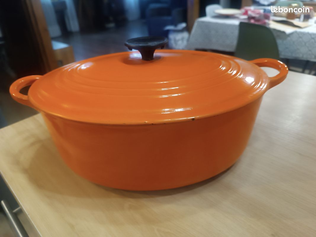 PLAT Le Creuset EN FONTE ROND ø 18 CM ORANGE Bon état RARE N°18 Cocotte Four N°6
