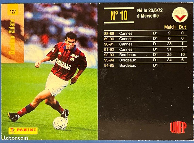 Zinedine Zidane Rookie Card Girondins De Bordeaux Panini Official Football