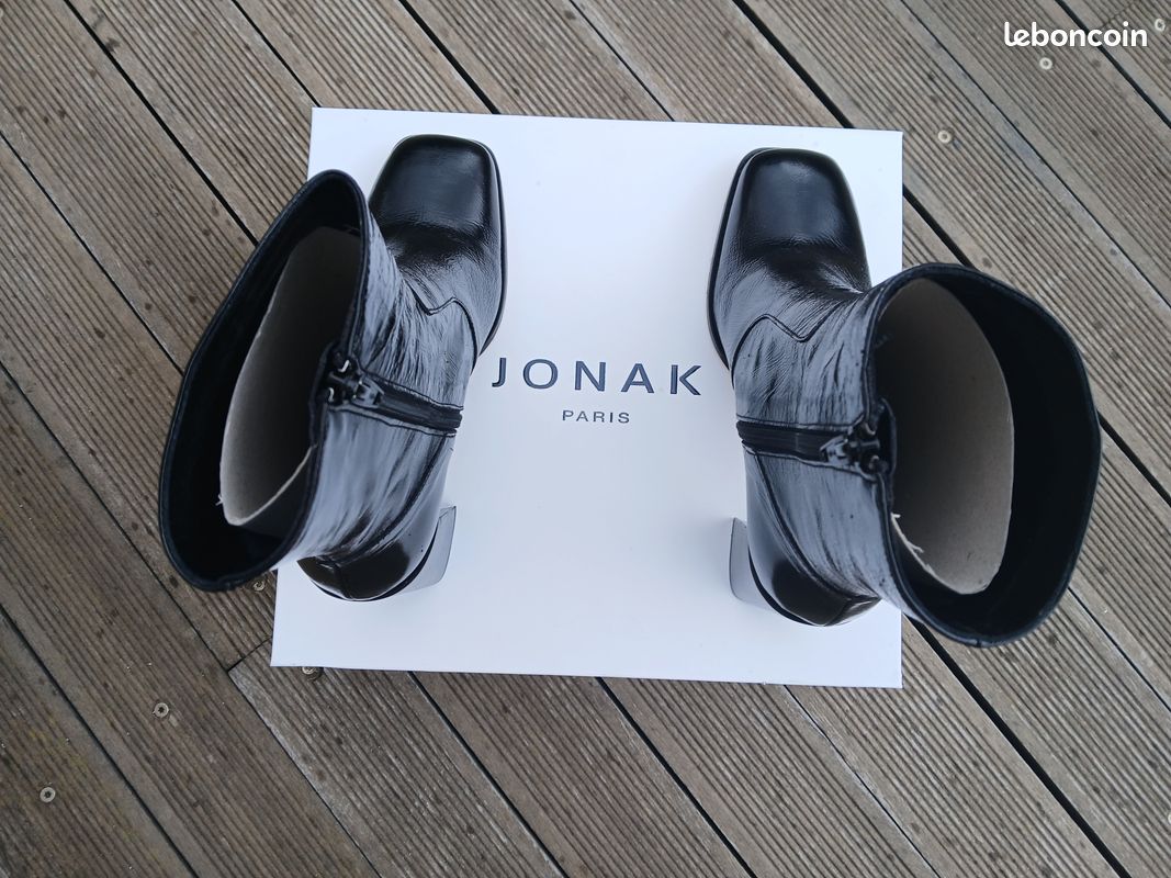 Bottines à Plateforme JONAK En Cuir Brillant Noir - Taille 41 - Neuf Avec Boîte