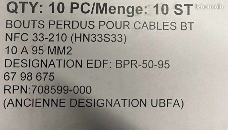 Bout Perdus pour câbles BT 10A 95 MM2 (image 3)