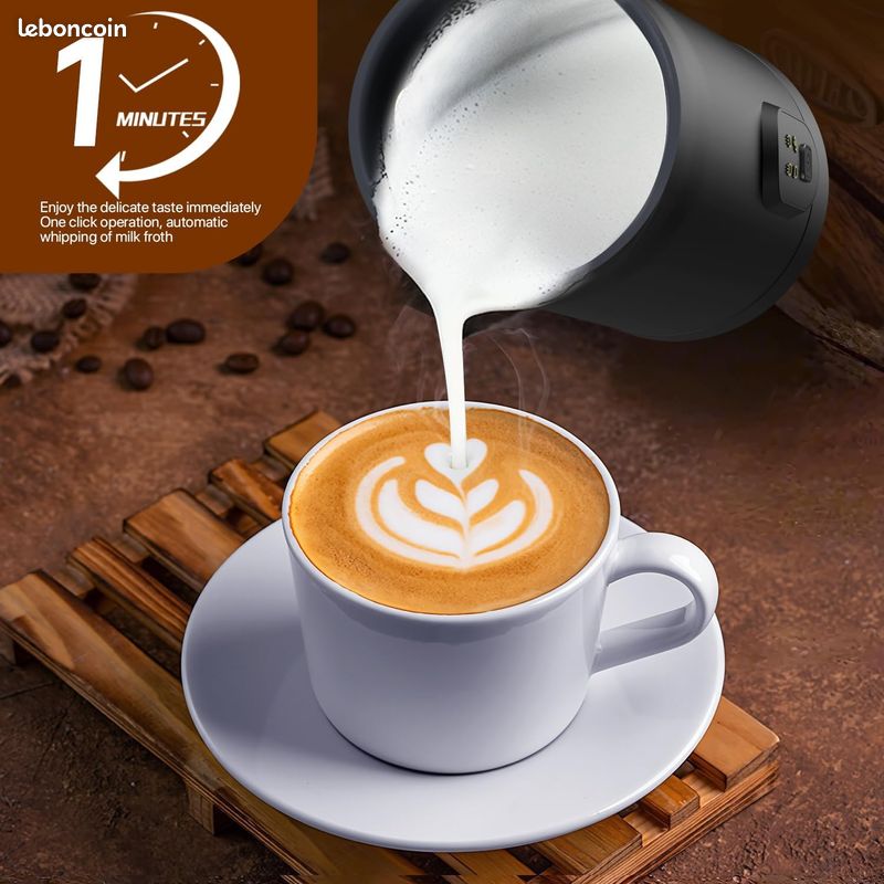 Mousseur à Lait Électrique 4 En 1 QEXREED 400ml - Chauffe Et Mousse Lait Chaud/Froid, Silencieux, Arrêt Auto Pour Cappuccino Latte