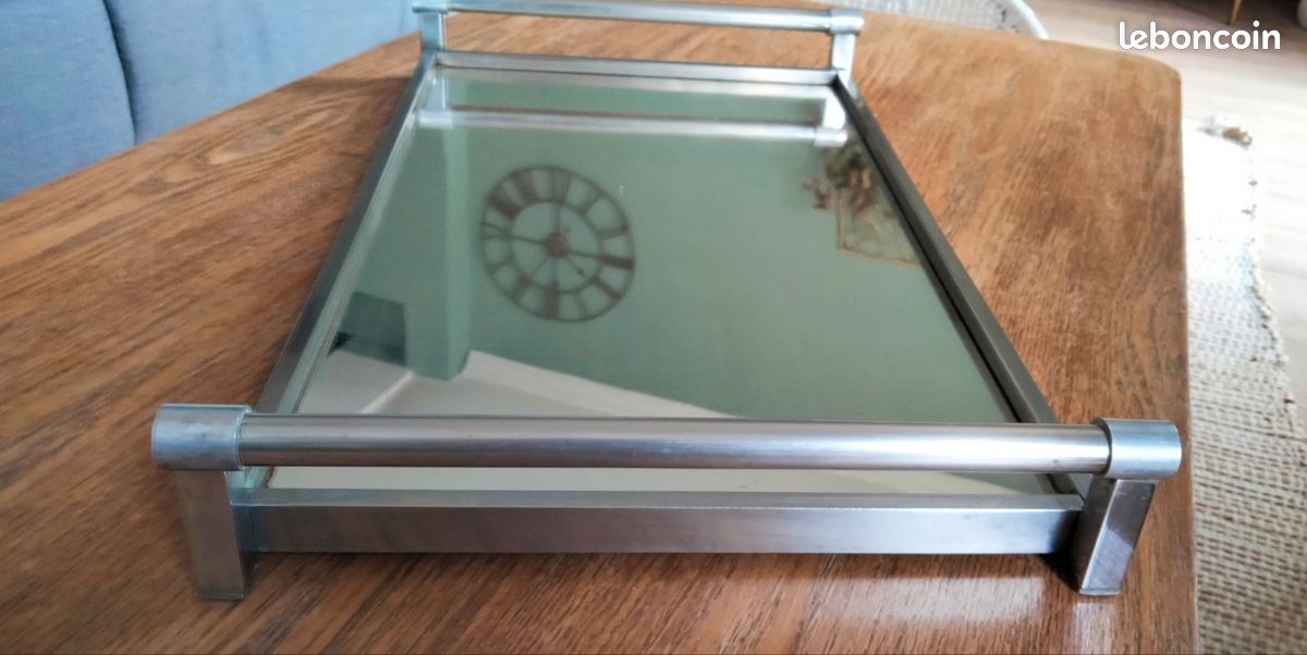 Ancien Plateau Miroir Avec Poignée Bois – Vintage, Déco Collection