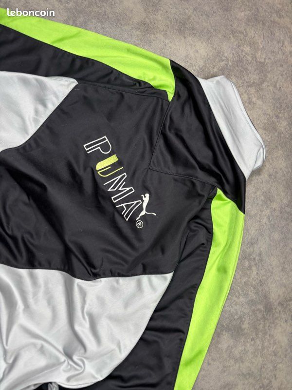 Veste Puma vintage 80s noir/vert coupe large logo brodé dos - XXL (image 4)