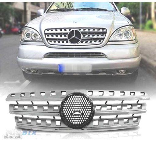 Calandre Sport Argent & Chrome Pour Mercedes ML W163 (1998-2005) – Style Ligne Sport, Montage Direct Sans Modification